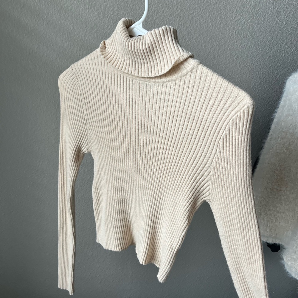 Forever 21 Beige Ribbed Turtleneck Sweater